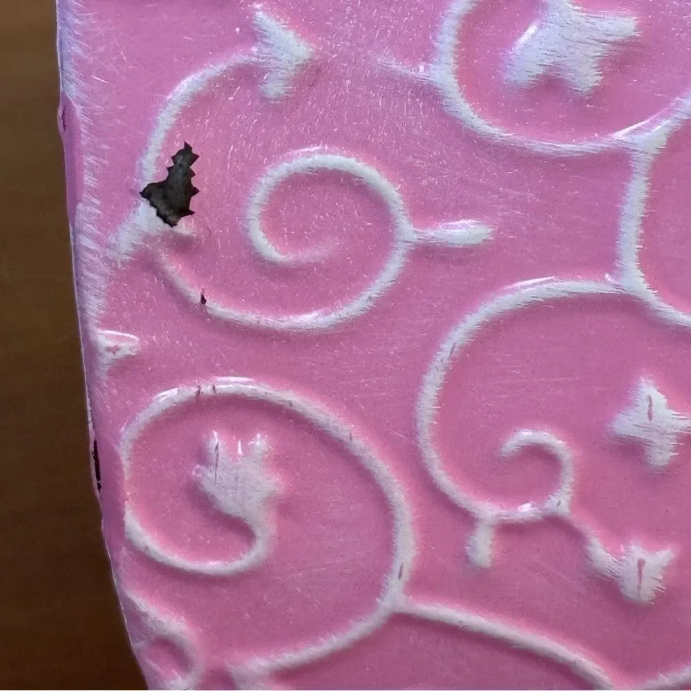 Pink Embossed Decorative Tin Planter Or Decorative Bin